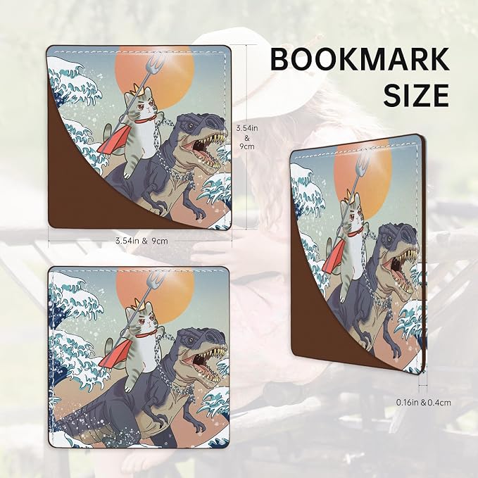 2 Pack Funny Cat and Shark Leather Book Corner Bookmark, Durable Handmade Reading Accessories - Gifts for Readers, Women, Men, Teachers, Students