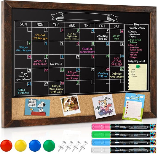 GOTIDEAL Chalkboard Calendar 36" x 24" Chalk Board Calendar for Wall Magnetic Chalkboard Framed,Wall Mounted,Blackboard for Office,Kitchen,School,Home