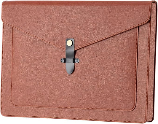 Brown PU Leather Thick File Folder, Snap Closure File Organizer, Thickened Important Document Folder with Pockets, Document Organizer, Laptop Sleeve Notebook Case, A4 Envelopes Filing Folder