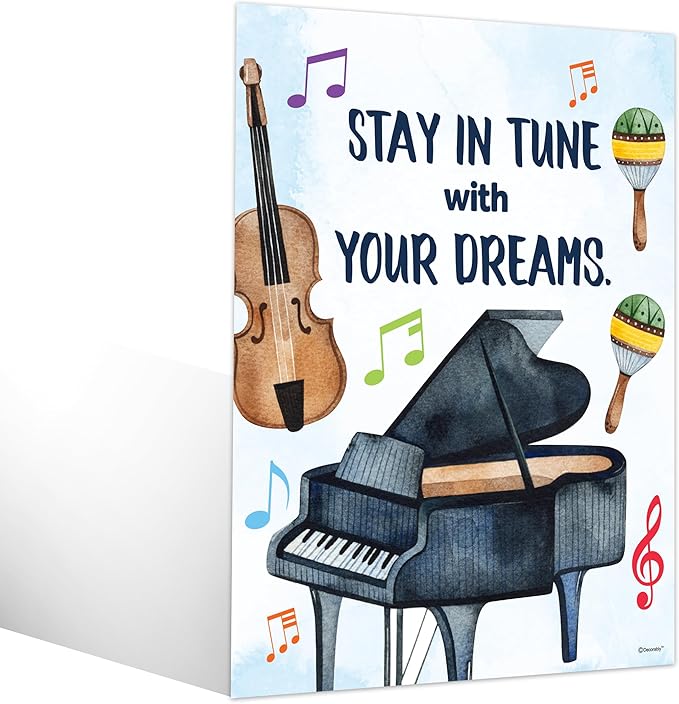 Decorably 15 Music Posters for Classroom Elementary and High School, 11x14in Inspirational Matte-Laminated for Learning Spaces, Hallways, Bulletin Boards, Home Study Room
