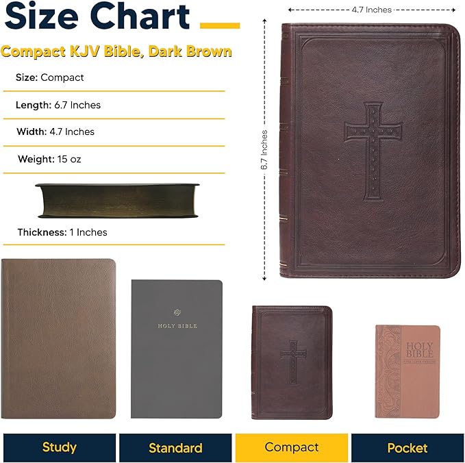 Personalized Compact Large Print KJV Holy Bible with Custom Name Includes Up to 3 Rows of Text with Red-Highlighted Verses, Custom Gift for Christian & Religious Celebrations | Dark Brown