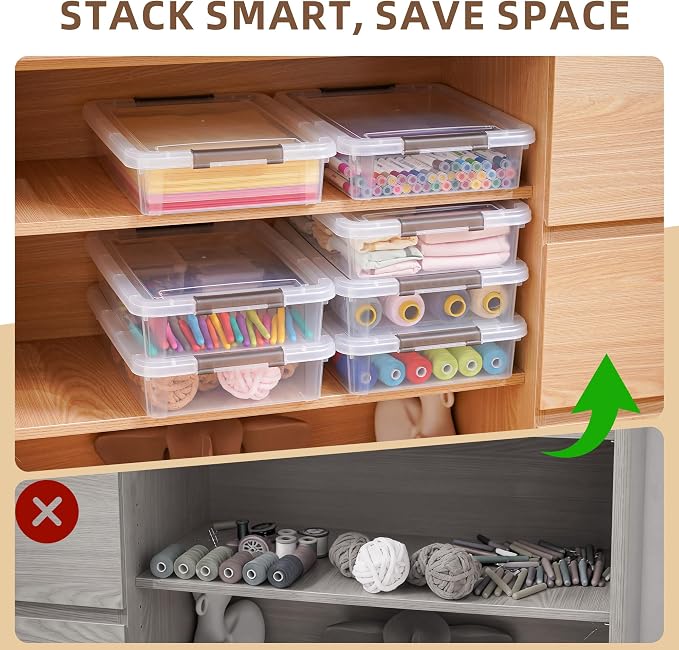 Citylife 10 PCS Plastic Storage Bins with Latching Lids Portable Project Case Clear File Box Stackable Storage Containers for Organizing A4 Paper, Photo, Document, Scrapbook