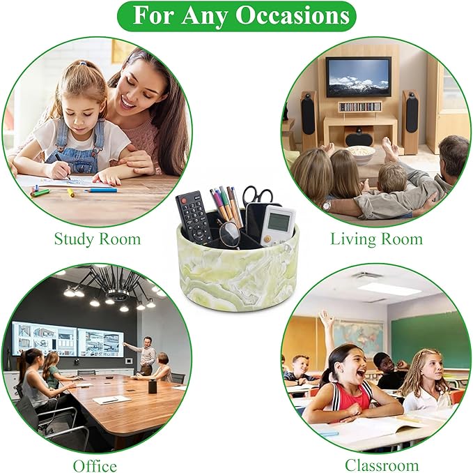 Remote Control Holder, 360°Spinning PU Leather Desk TV Remote Caddy,Desk Storage Box Room Accessories for Controller, Media,Mail,Calculator, Mobile Phone,Pencil(1-Big Marble Jade)