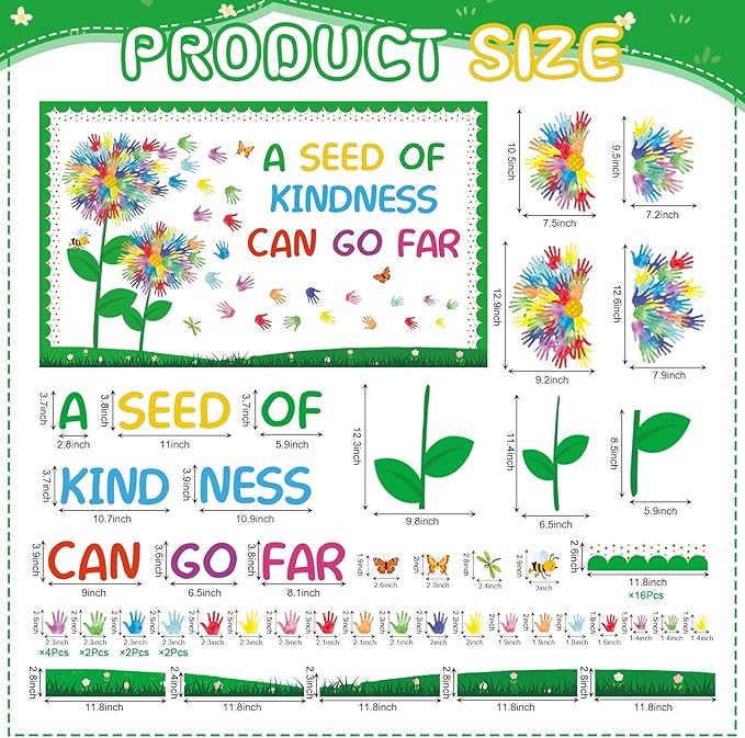 Pasimy Spring Bulletin Board Decorations Set 3D Sunflower Bulletin Board Bee Classroom Decor Honeycomb Butterfly Flower Kindness Cutouts Borders for Home Office Wall Door Window Supplies(Dandelion)