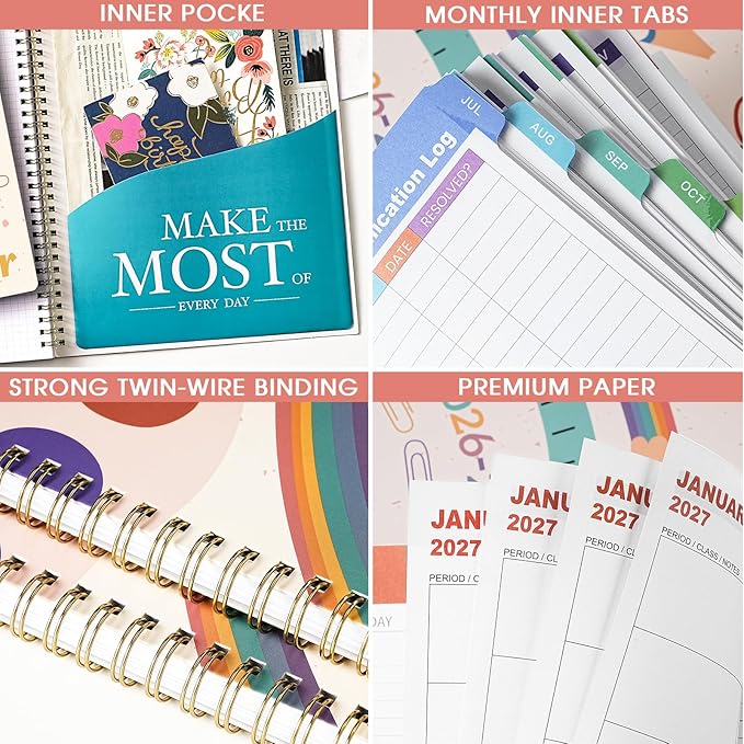 Teacher Planner 2026-2027 - Teacher Lesson Planners 2026-2027 from July 2026- June 2027, Academic Planner for School Year with Colorful Tabs and Inner Pocket, 8.5" x 11"