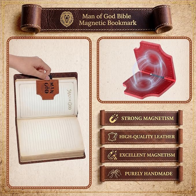 Epakh 20 Pcs Bulk Fathers Day Christian Gifts for Men Church Religious Man of God Leather Magnetic Bookmarks Pen Holder Religious Bible Verse Magnetic Bookmark Gifts for Men Book Lovers (Novel)