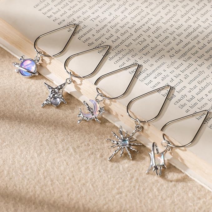 Fantasy Metal Bookmark Gift - 8 PCs Cute Y2K Star Moon Paperclip Book Mark Personalized Page Markers for Reading Lovers Women Girls Birthday Retirement Students Teachers School Accessories
