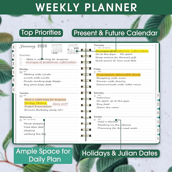 Ymumuda Academic Planner 2026, Daily Weekly and Monthly Calendar Planner (Jan. 2026-Dec. 2026),8.4"×6.3", Hardcover Notebook Teacher Supplies, Premium Thick Paper, Planners for School Work Office