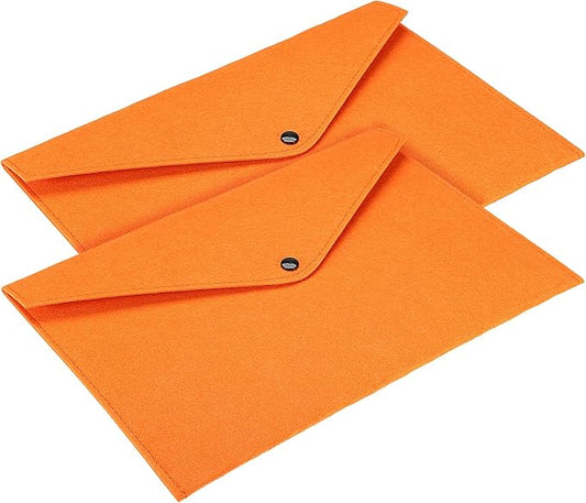 PATIKIL File Bag Felt Folder 2 Pack A4 Envelope Document Storage Pouch Organizer for Office Business, Orange