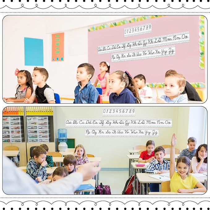 Set of 9 Cursive Writing Bulletin Board Cursive Alphabet Wall Strip for Teacher Supplies, Classroom Teaching Tool, Homeschooling, Kids Education(Simple Line)