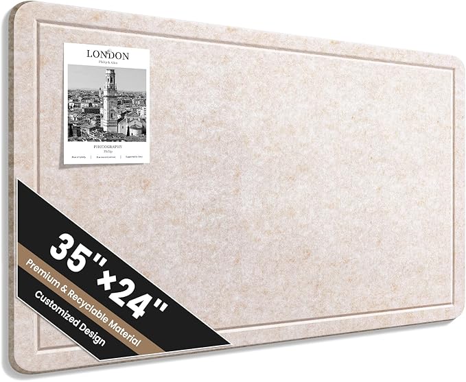 Large Bulletin Board, 35 X 24 Inches Felt Cork Board with 40 Pushpins, Foldable Felt Notice Pin Board Photo Display Board with Self-Adhesive Tape for Office Home School (Oatmeal, 35x24 inch)