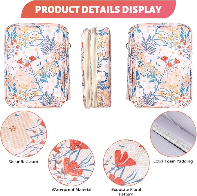 Bible Bag for Girls Organizer - Dual Zipper Compartments with 7 Pen Slots for Church Bible Study, Christian Gift for Teen (Floral-Beige)