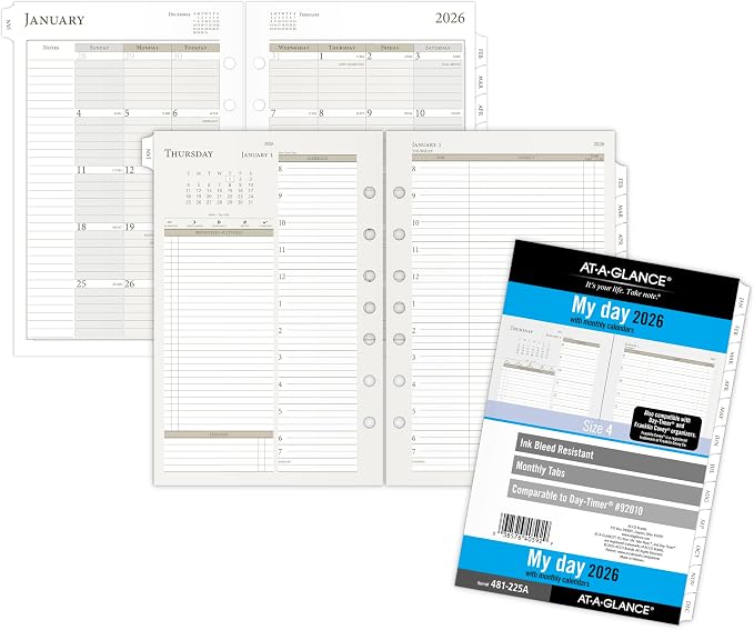 AT-A-GLANCE 2026 Planner, Daily & Monthly, 5-1/2" x 8-1/2", Desk Size 4, Two Page Per Day Refill, Loose-Leaf (481-225A-26)