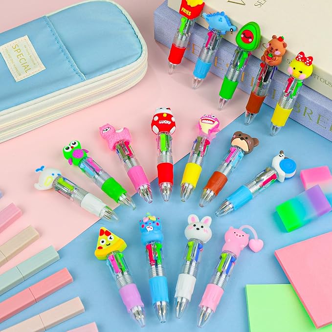 16Pcs Mini Multicolor Pen in One 4-in-1 Cute Pens Bulk,Kawaii Ballpoint Pens for Classroom Gifts Birthdays and Parties