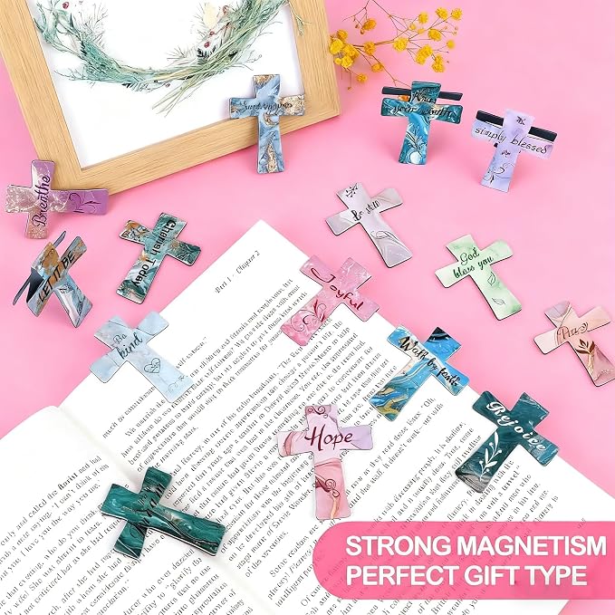 16PCS Magnetic Cross Bookmarks Gifts, Magnetic Bookmark Christian Cross Magnetic Page Markers Religious Bible Verses Bookmarks for Bible Study, Readers, Teachers, Students (B)