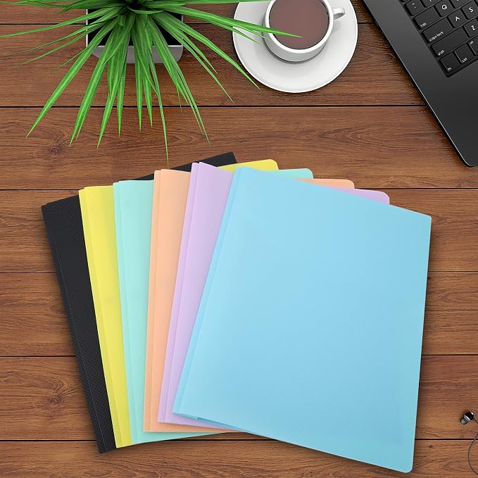 Plastic File Folders with Pockets - (5 Pack, Assorted Colors) Heavy Duty 3 Hole Two Pocket Folder with Pockets 3 Prong Folders A4 Letter Size Colored Plastic Folders for School Office Home