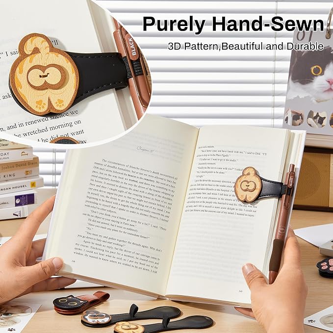 2Pcs Magnetic PU Leather Bookmarks Gift Box, Cute Cat Book Marks for Reading Women, Magnetic Bookmark Set with Double-Sided Magnets, Book Club Gifts for Women, Bookish Gifts