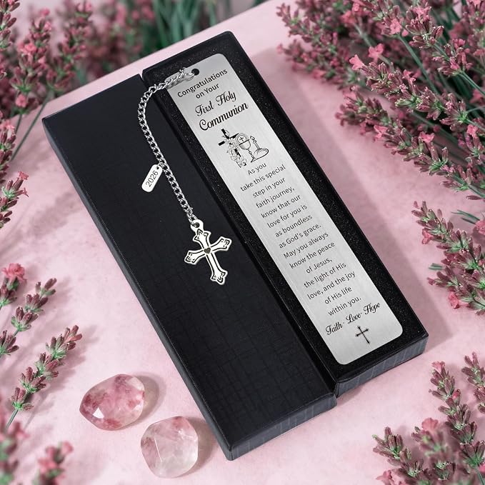 First Communion Bookmark Gifts, Christian Holy Communion Gifts 2026 for Girl Boys Teens, Catholic Religious Baptism Confirmation Present for Godchild Women Men, Easter Basket Stuffers