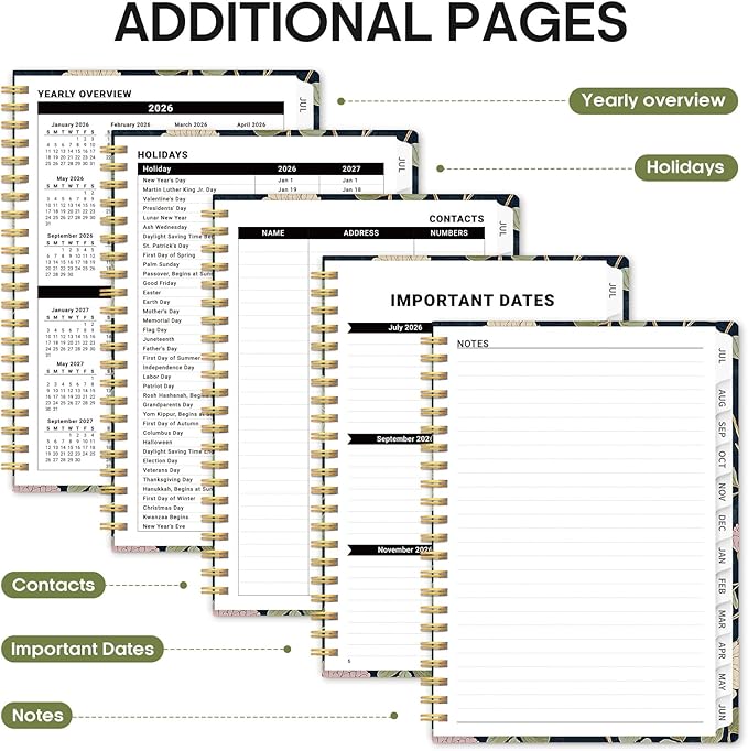 Planner 2026-2027, Academic Year Weekly and Monthly Calender Planner, from Jul 2026 - Jun 2027, Spiral Bound School Planning Book, Perfect for Teacher, Student, Women & Men, A5 (6.3" x 8.5"), Blush Vines