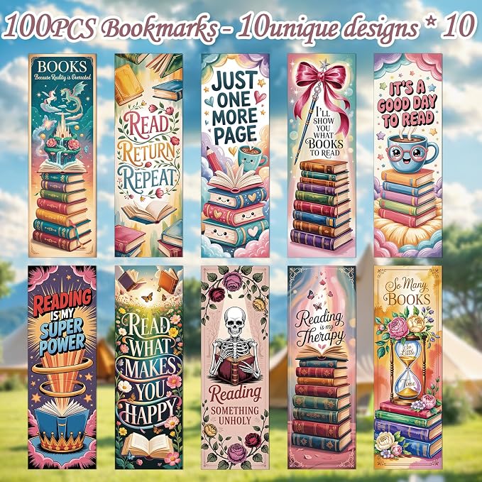 Book Lover Bookmarks Gifts - 100 Pcs Vintage Reading Bookmark Retro Floral Reader Double-Sided Page Markers Clips Book Mark for Women Men Student Teacher Bookish Bookworm Party Supplies