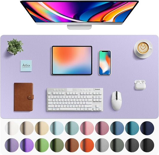 Aothia Faux Leather Desk Mat - Large Mouse Pad, Non-Slip PU Leather Blotter, Waterproof Writing Surface for Office and Home (Lavender, 40" x 24")