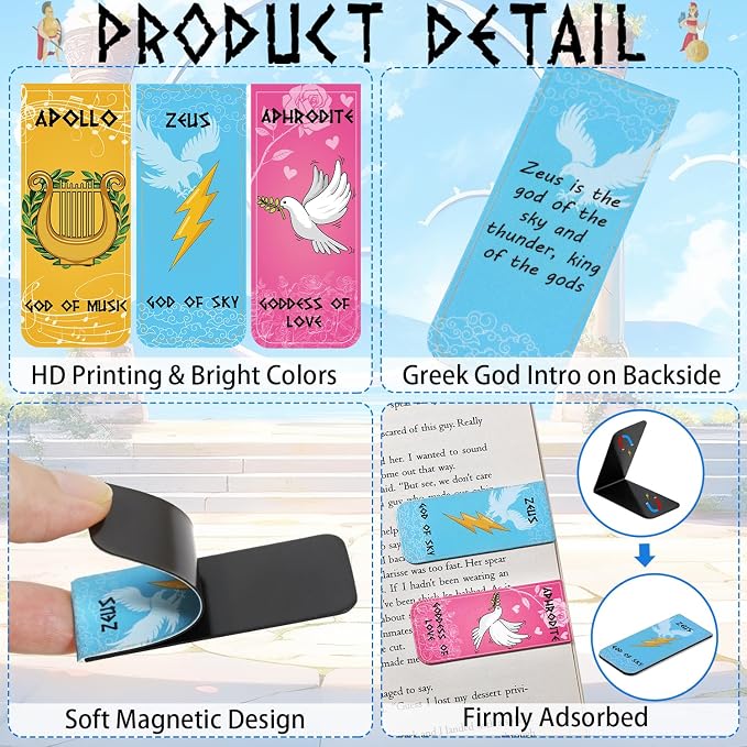 Greek Mythology Magnetic Bookmarks, 30pcs Olympian Gods Magnetic Bookmark Clips, Olympian Gods Symbol Magnetic Page Markers, Htabiol Greek Mythology Gifts, Ideal for Percy Jackson Party Favors Gifts