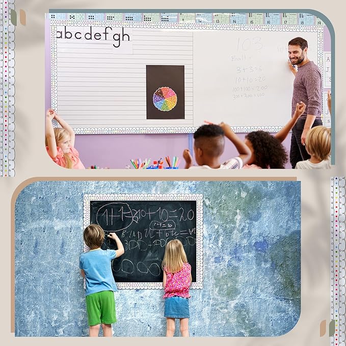 Leinuosen 50.5 ft Bulletin Board Border 44 Pcs Squiggles and Dots Die Cut Border Trims with 20 Sheet Glue Point Bulletin Back to School Decoration for Classroom School Office (Colorful Dots)