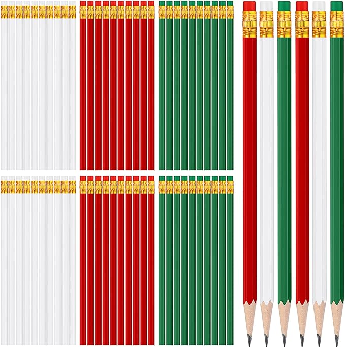 TecUnite 60 Pcs HB Pencils #2 Unsharpened Wood Cased Pencils with Eraser Hexagonal Pencil Cute Graphite No 2 Pen for Adults Gifts Exam School Office Sketching Learning(Red and Green, Gold)