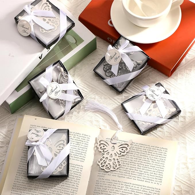 Spakon 60 Pieces Metal Angel Bookmark Favors Tassels Angel Bookmark Funeral Favors for Book Lovers Collection Guests Gift