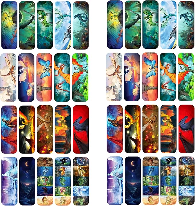 40 pcs Wings of Fire Bookmarks - from Wings of Fire Book 1-15 Author Tui Sutherland Bookmark Merch for Book Fans, Kawaii Dragon Lovers, Party Favor, Student Rewards (WOF_40pcs_Bookmark)
