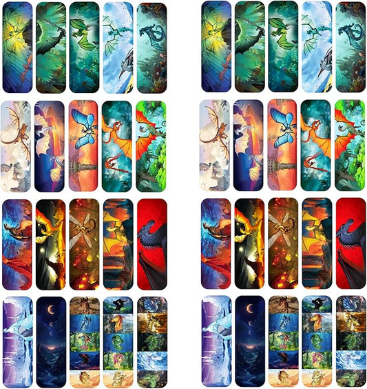 40 pcs Wings of Fire Bookmarks - from Wings of Fire Book 1-15 Author Tui Sutherland Bookmark Merch for Book Fans, Kawaii Dragon Lovers, Party Favor, Student Rewards (WOF_40pcs_Bookmark)