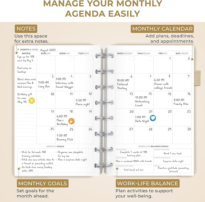 Clever Fox Disc-Bound Weekly Planner – Undated Monthly Notebook with Habit Tracker, Productivity Journal – Life, Work & Goal Organizer, 6.5 x 8.4" (Seashell)