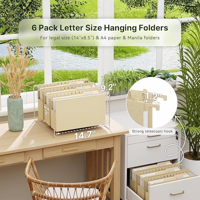 XINGIA Plastic Legal Size Hanging File Folders with Tabs,3 Inch Extra Capacity Filling Cabinet Organizers,6 Pack Wheat Straw Expandable File Folder Organizer for Medical Charts,Heavy Duty Hang Folder