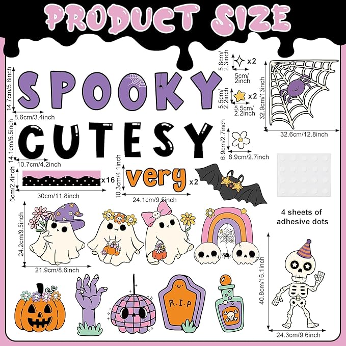Halloween Bulletin Board Decorations Cute Ghost Paper Cutouts Very Cutesy Very Spooky Bulletin Board Set Pumpkin Spider Bat Party Supplies for Halloween School Chalkboard Wall Window Decoration Favor