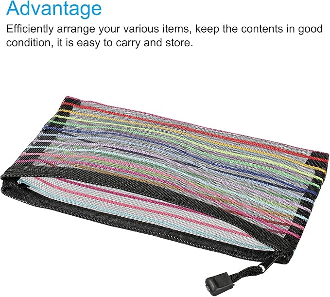 MECCANIXITY Mesh Zipper Pouches, B6 Colorful Pencil Case Document File Bags Storage Organizer for Office Supply Travel Accessory, Black Pack of 6