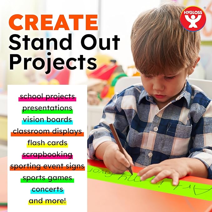 Hygloss Small Poster Board 4x11 - 100 Assorted Neon Color Poster Boards Bulk Pack - 10 Pt. Thickness Colored Poster Board Paper for Projects, Flash Cards, Signs - Posterboard Multipack 4" x 11"
