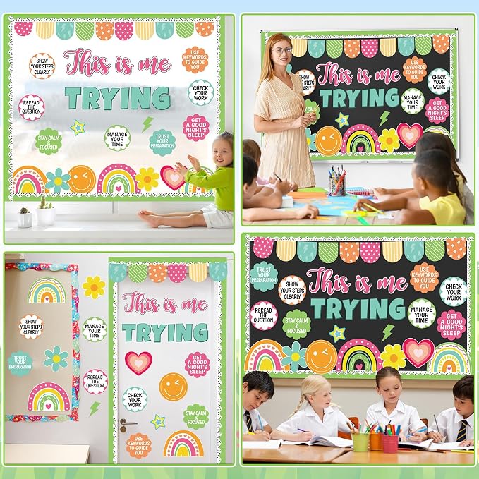 Back to School Bulletin Board Set Inspirational Positive Classroom Decoration This is Me Trying Bulletin Board Motivational Mental Health Paper Cutout for First Day of School Home Wall Decor