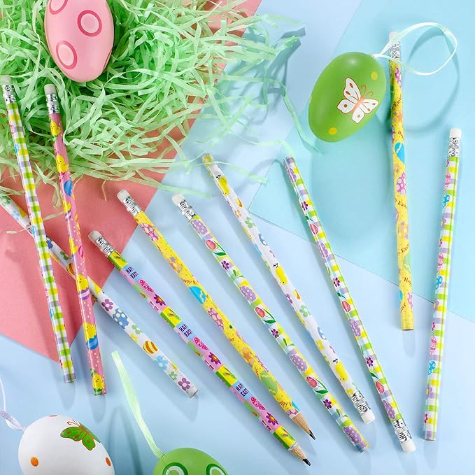 Outus 48 Pieces Easter Pencils with Eraser Holiday Wood Cute Pencils for Happy Easter Egg Spring Party Supplies Favors Rewards, 8 Styles