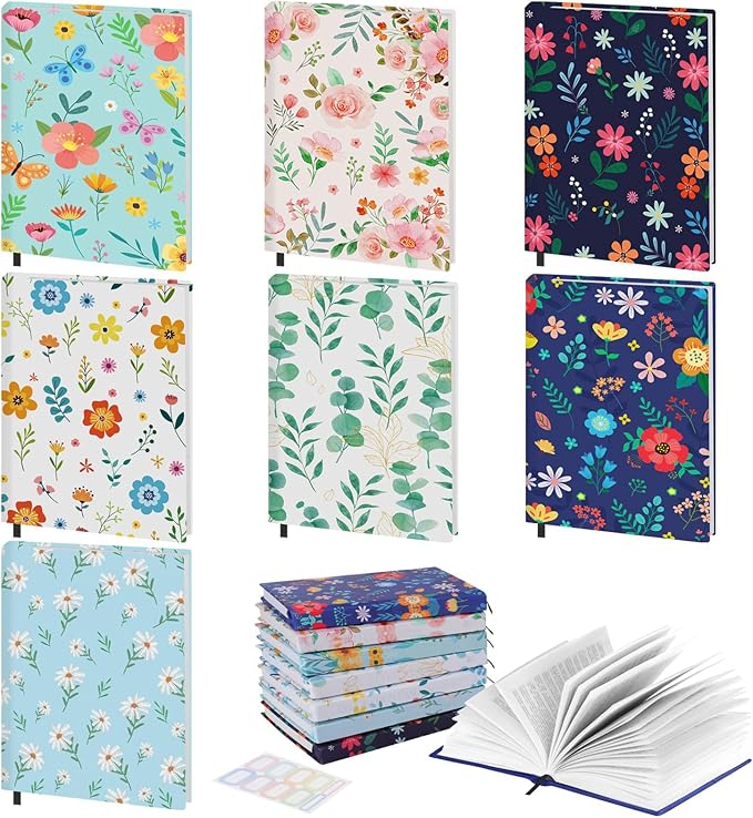 MoKo Book Cover, Stretchable Reusable Jumbo Book Cover Protector for Textbook Hardcover Books up to 9x11 in, Fabric Books Sox, Back to School Supplies, 7 Pcs, Flowers