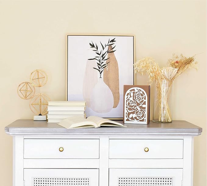 CNK Book Ends, Premium BookEnds for Bookend Shelves, Book Stopper Metal Book Ends for Home Office Heavy Books, Book Shelf Holder, Home Decorative, Book Stoppers, Book Holder (Rose White)