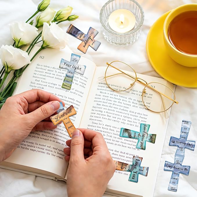 50Pack Magnetic Bookmarks Bulk Cross Bible Bookmark Christian Bookmarks for Women Men Kids Adults Teacher Book Lovers Gifts, Book Marks for Reading Religious Verses Magnet Bookmark Clips (Scenery)