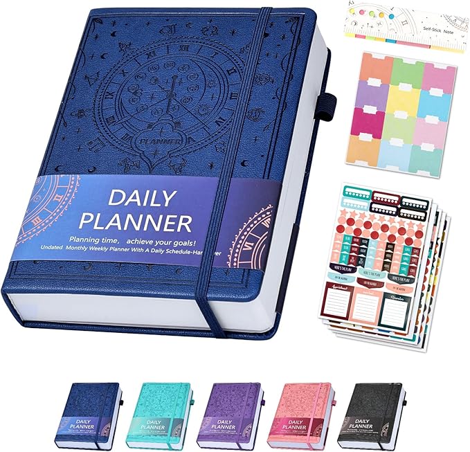 Undated Academic Planner Hardcover (5.5x8.5") - Flexible Weekly & Monthly Organizer with Stickers, Productivity Journal for Students & Professionals(Navy Blue)