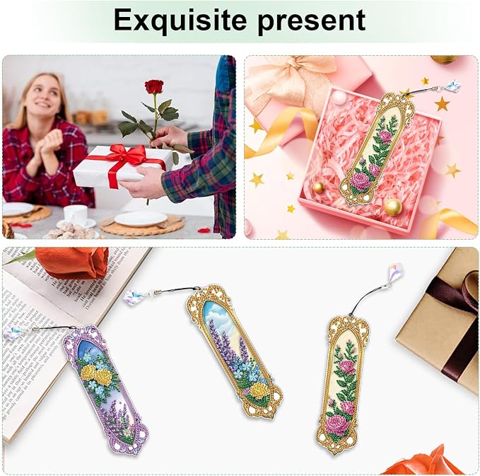 Tontut 3pcs Diamond Art Painting Kit Bookmarks, Mirror Mandala Beautiful General DIY Bookmarks, Lightweight and Durable for Reading Lovers