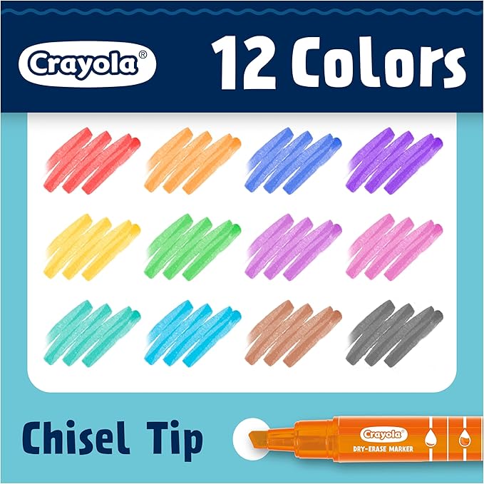 Crayola Take Note Dry Erase Markers for School (12ct) Teacher Classroom Supplies, Chisel Tip Whiteboard Markers, Spring Crafts, Low Odor