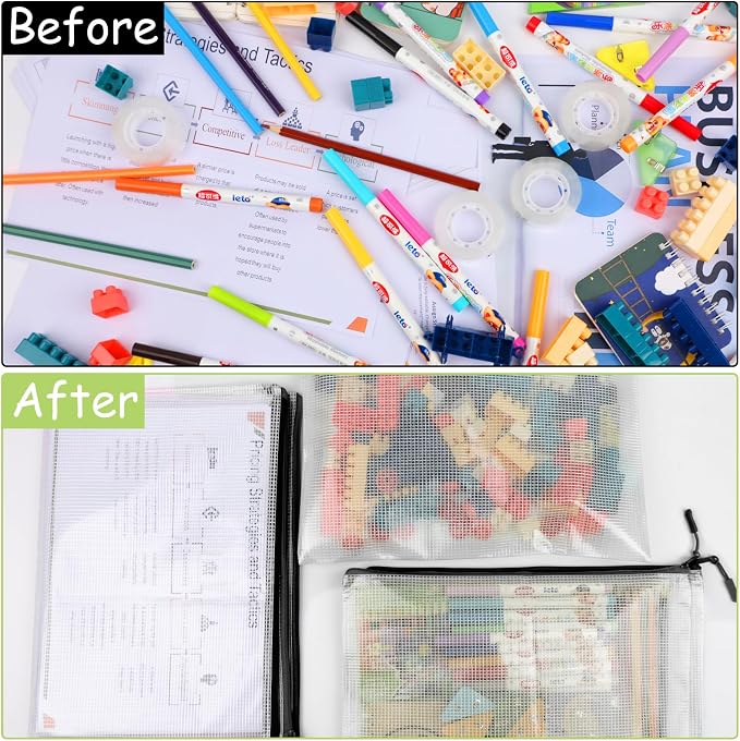 YOPCDJ 24pcs Mesh Zipper Pouches, A3 Size 17 x 12 inches Waterproof Black Zipper Bags, Water-Resistant Plastic Zipper Pouch for School Office Supplies, Puzzles & Games Organizing Storage