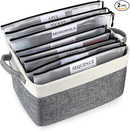 Lukeline Board Game Storage Kit Include 2 Storage Basket and 20pcs Zipper Bags, Board Game Organizer with Writable Stickers and Dispensing, Suitable for Puzzle Storage, Toys, Building Blocks, Document