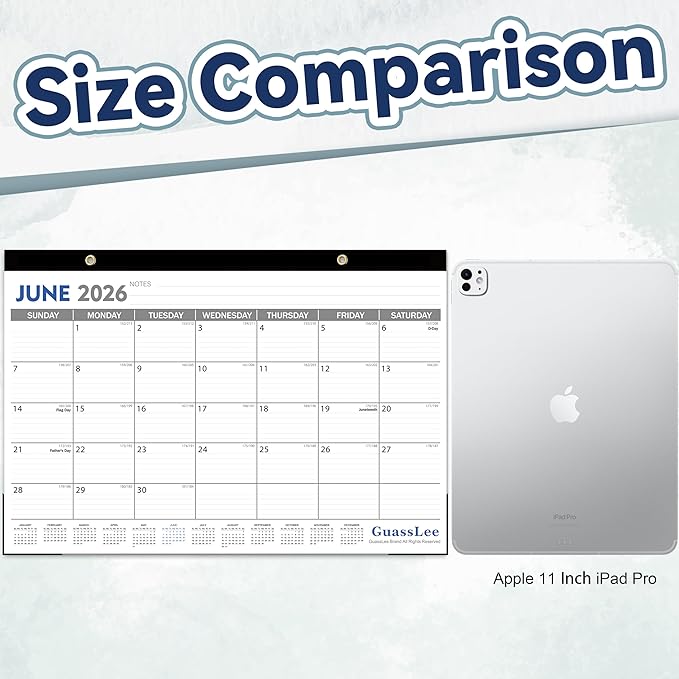 GuassLee Desk Calendar 2026-2027 - 19 Monthly Desktop Calendar 17" x 11.5" Medium Size Runs from Jun. 2026-Dec. 2027 with Julian Dates for Students Family Office Easy Planning
