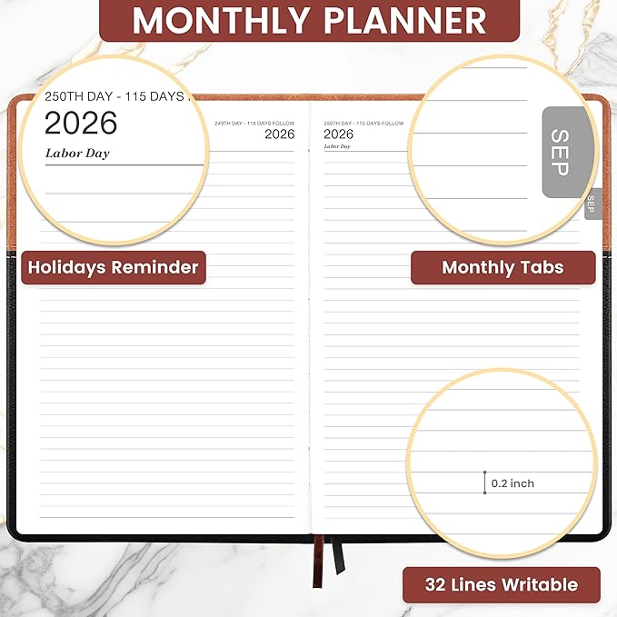 Lemome 2026-2027 Diary - Standard Diary, July 2026 - June 2027, Daily Planner 2026-2027, 5.8" x 8.4", Full Page Per Day, Hardcover, Brown