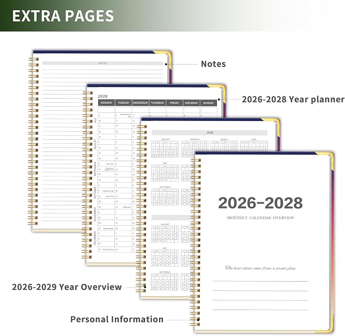 Monthly Planner 2026-2028, Hardcover 3 year calendar 2026-2027-2028 Calendar Book from Jan 2026 - Dec 2028, 9“ x 11”, Spiral Bound,Organizer for Office, School, and Home, Sunset