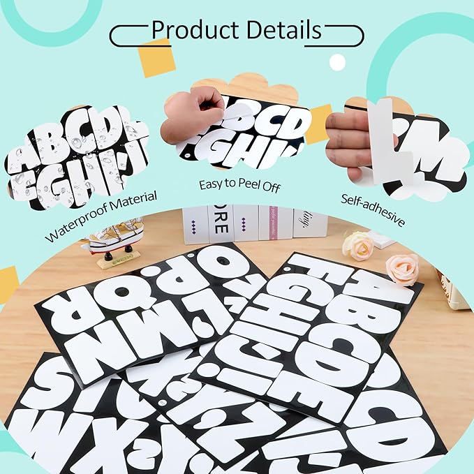 504 PCS Bulletin Board Letters 42 Sheets Large Letter Stickers Vinyl Waterproof Self-Adhesive Alphabet Sticker Letters for Poster Board Display Classroom School Mailbox Home Decor (3 Inch, White)
